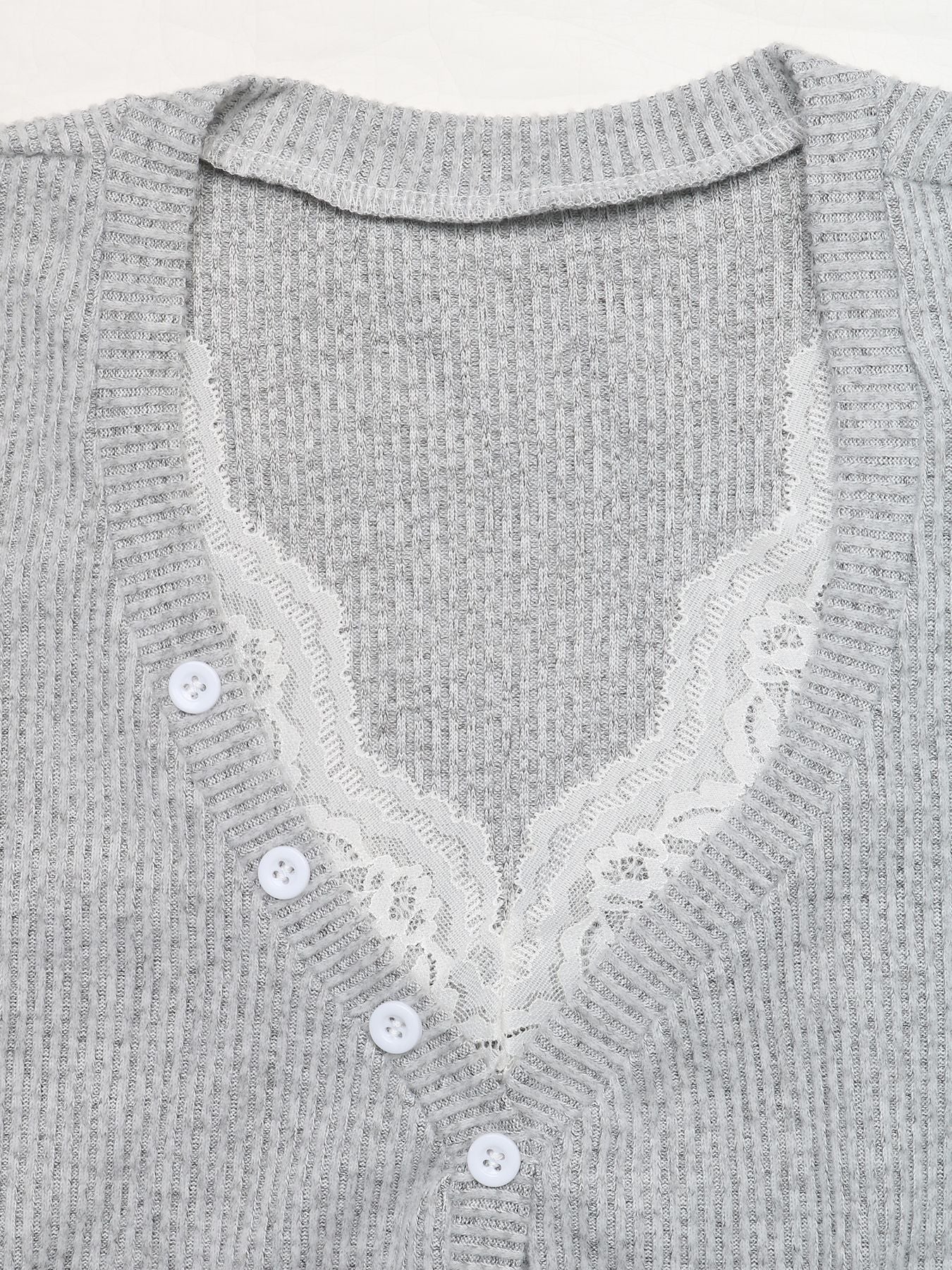 Lace Trim Ribbed Henley Tee