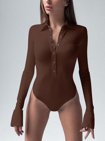 Ribbed Long Sleeve Button Up Bodysuit