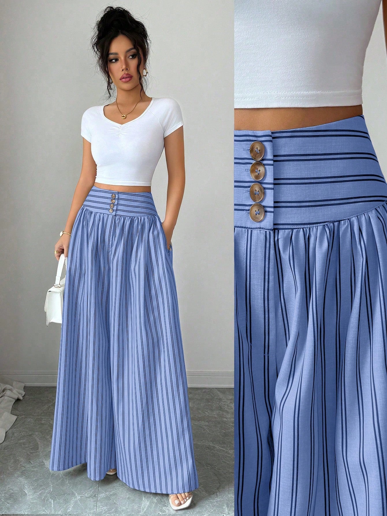 High Waisted Striped Wide Leg Pants