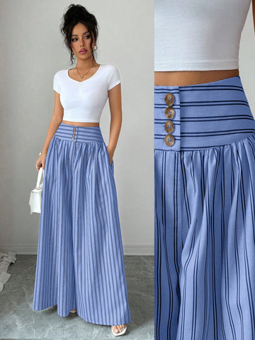 High Waisted Striped Wide Leg Pants