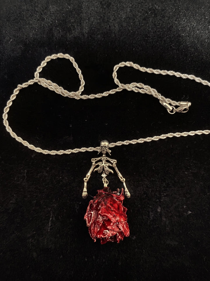 Gothic Skeleton Rose Pendant Necklace