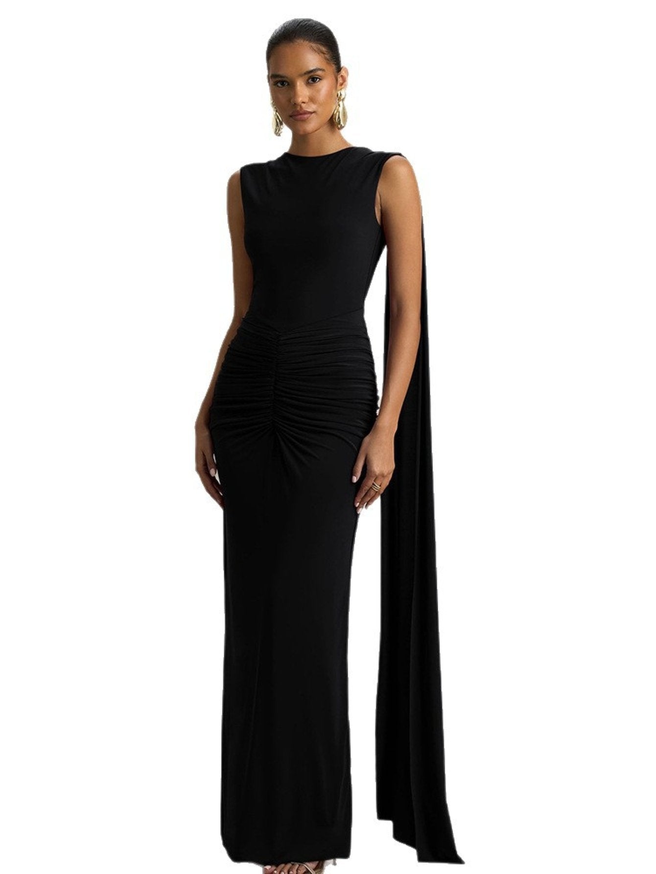 Elegant Ruched Draped Maxi Dress