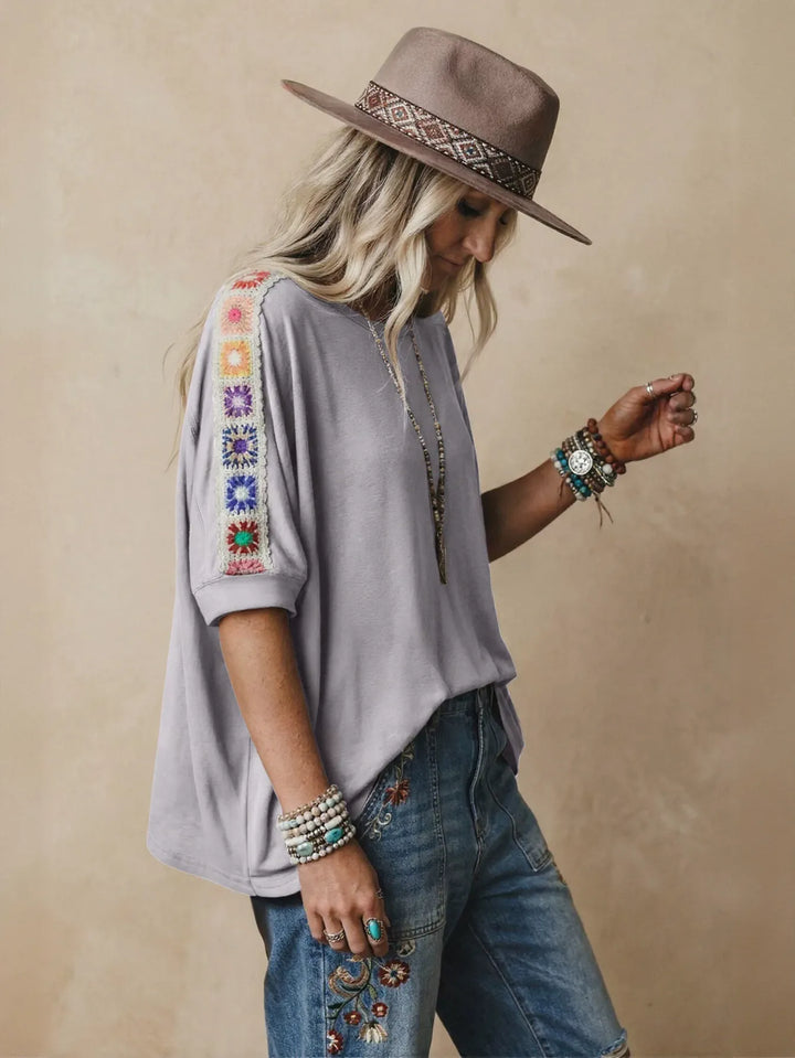 Crochet Trim Casual T-Shirt