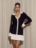 Contrast Button Down Knit Mini Dress