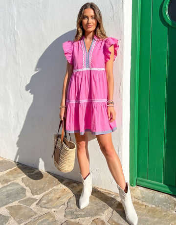 Ruffle Sleeve Tiered Mini Dress