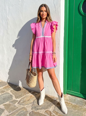 Ruffle Sleeve Tiered Mini Dress