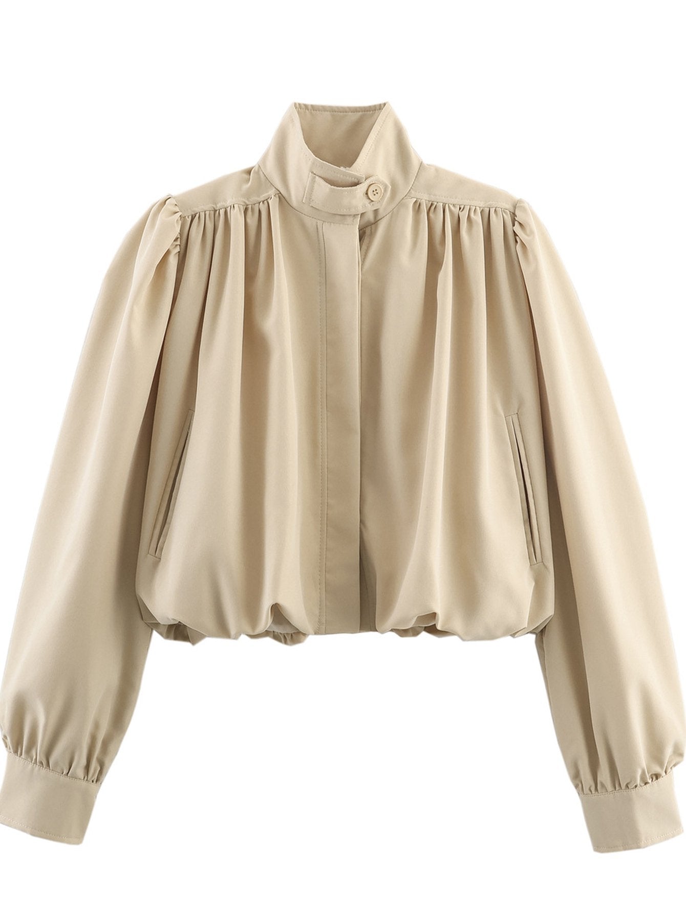 Puff Sleeve Cropped Stand Collar Jacket