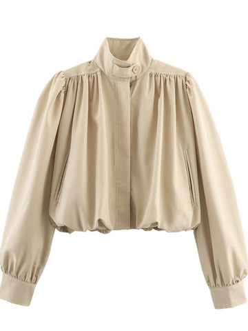 Puff Sleeve Cropped Stand Collar Jacket