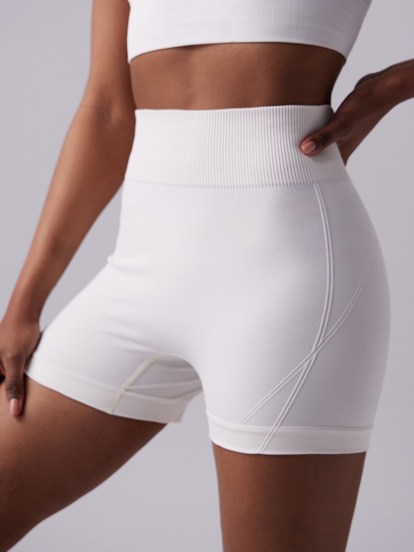 Rib-Waisted Seamless Sheen Yoga Shorts-Multicolor