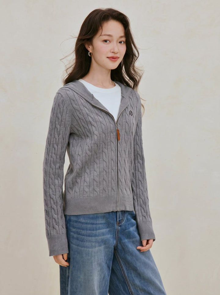 Cable Knit Zip Up Cardigan