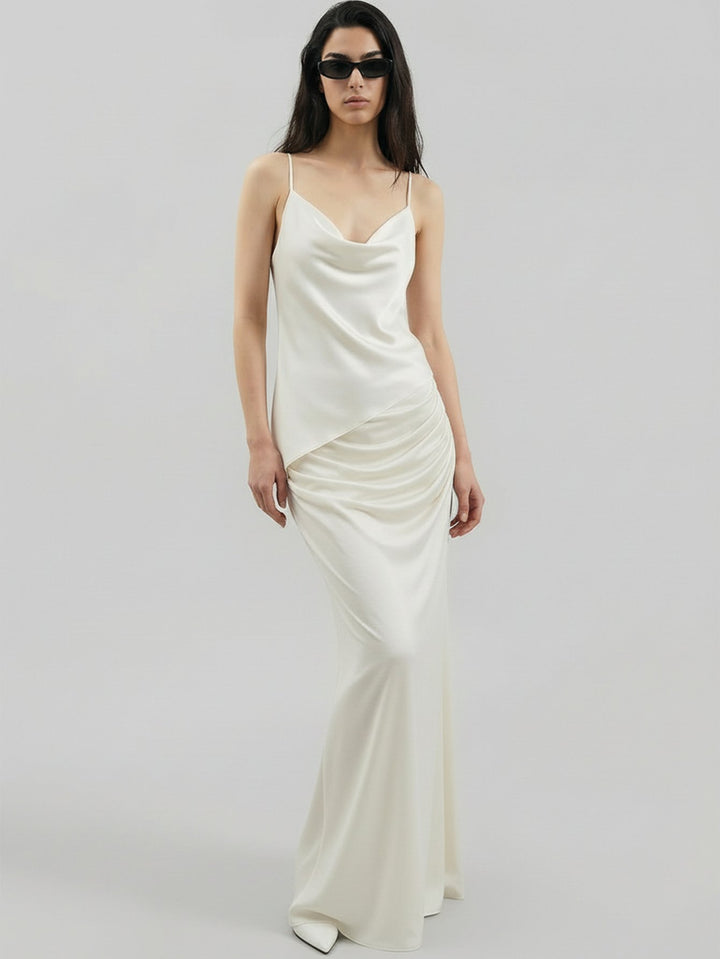 SAIA Cowl Neckline Asymmetric-Hem Elegant Tank-White