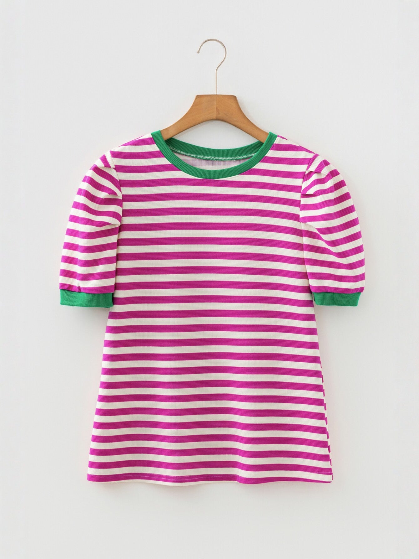 Striped Pattern Puff Sleeve T-Shirt