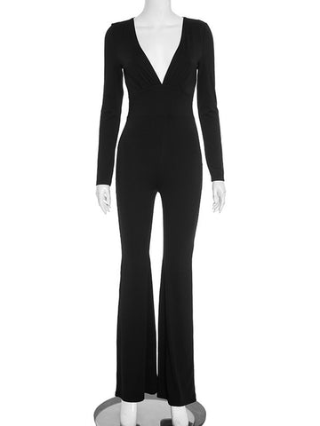 Sexy Deep V Neck Flared Jumpsuit