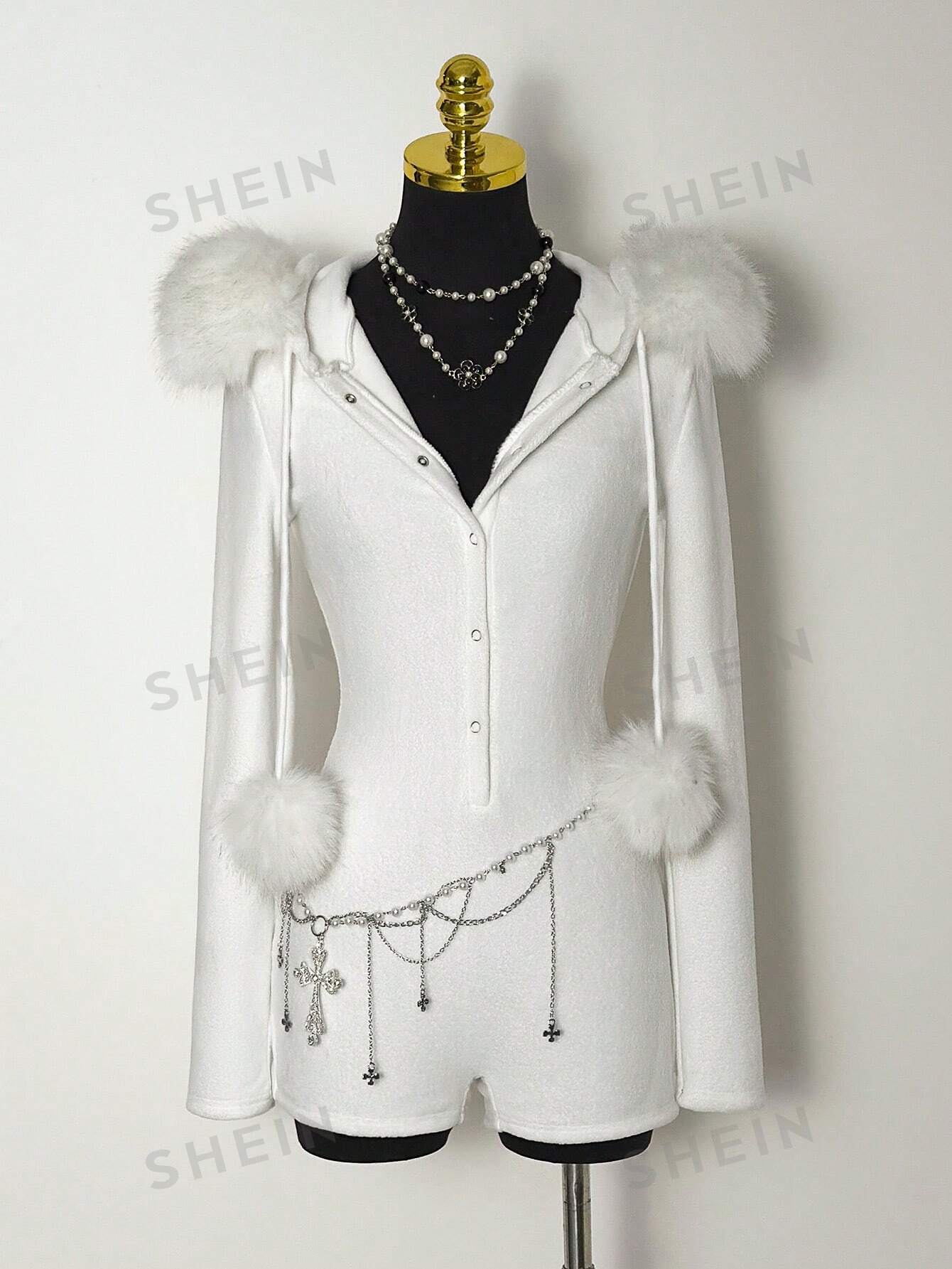 Faux Fur Hooded Romper Playsuit