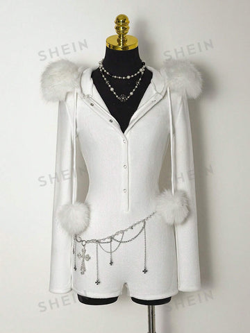 Faux Fur Hooded Romper Playsuit