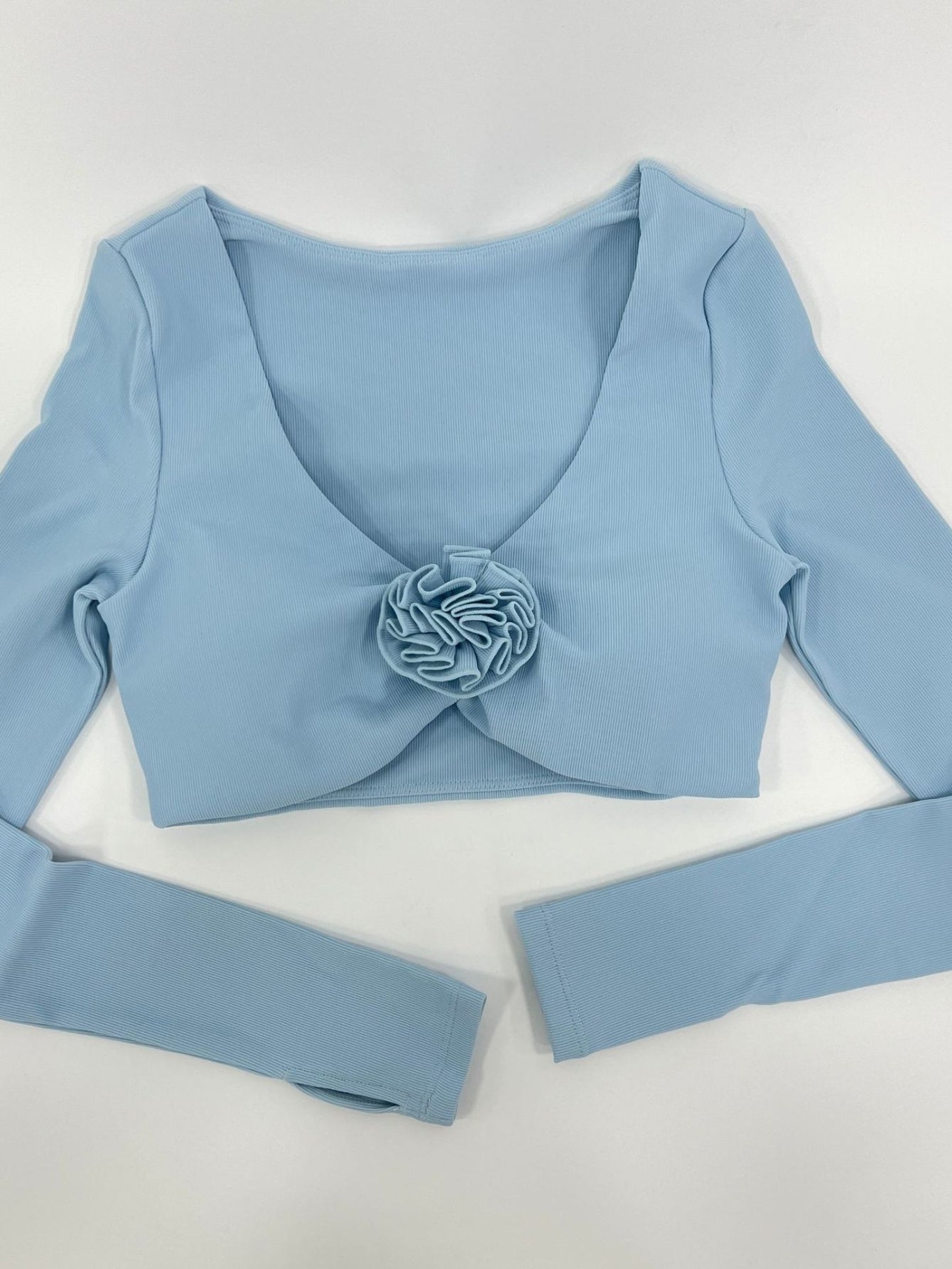 Floral Ribbed Long Sleeve Crop Top