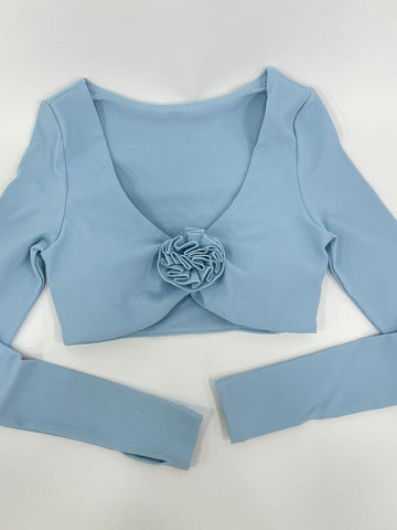Floral Ribbed Long Sleeve Crop Top