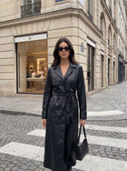 Elegant Belted Faux Leather Trench Coat