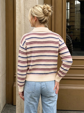 Cozy Striped Collared Knit Sweater