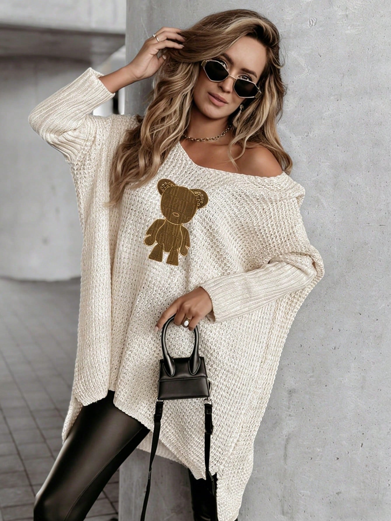 Oversized Teddy Graphic Knit Sweater