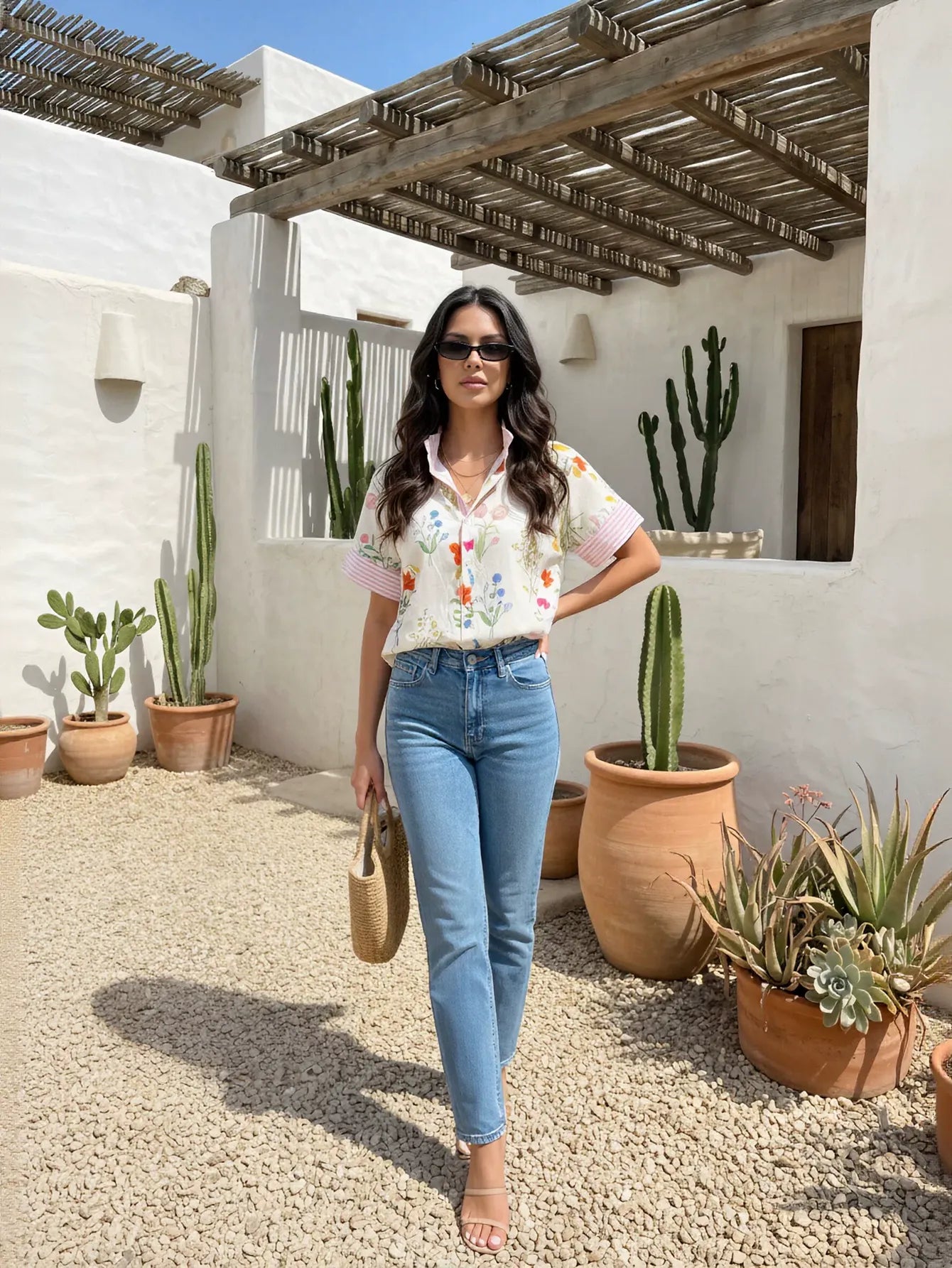 Floral Striped Short Sleeve Button Shirt