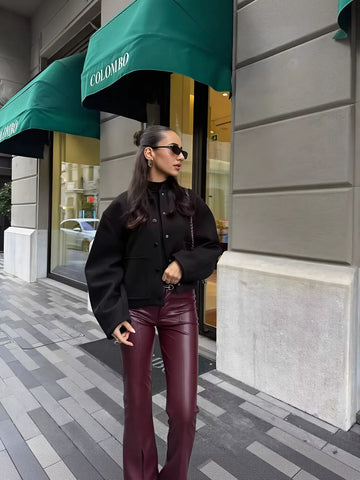 Cozy Wool Blend Snap Button Jacket