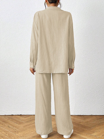 Casual Textured Wide Leg Pant Set