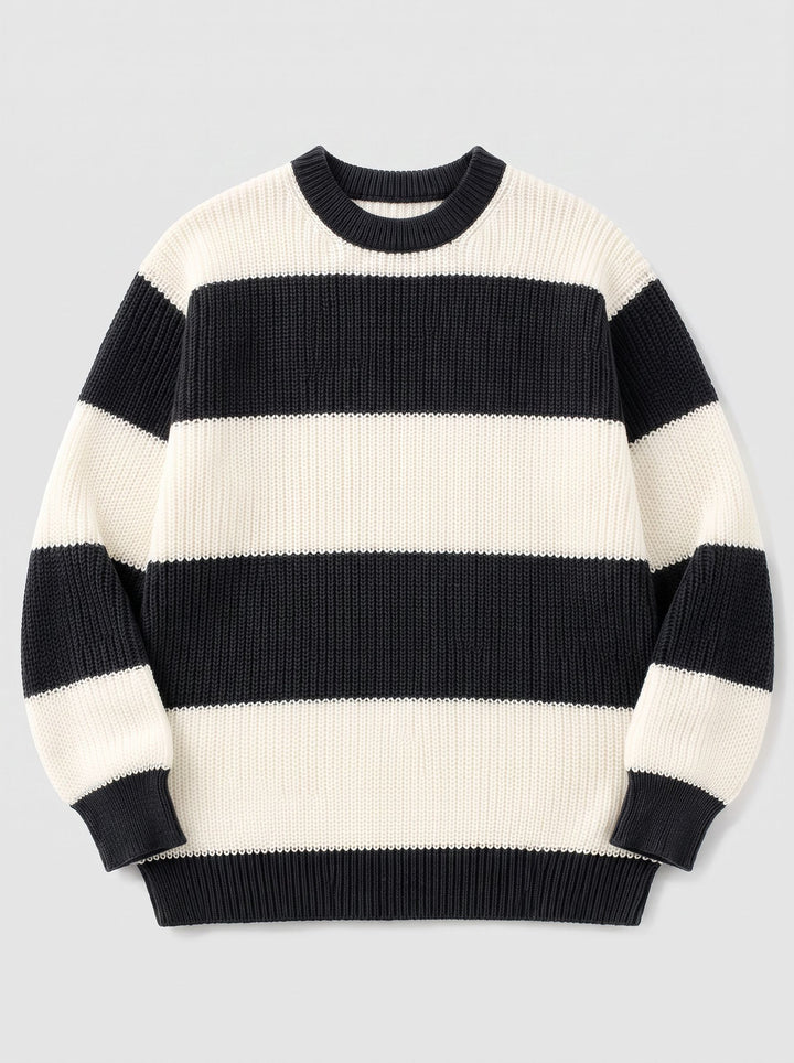 Oversized Striped Crewneck Knit Sweater
