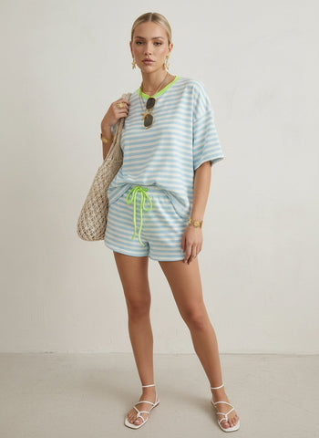 Striped Drawstring Waist Stylish Shorts Set