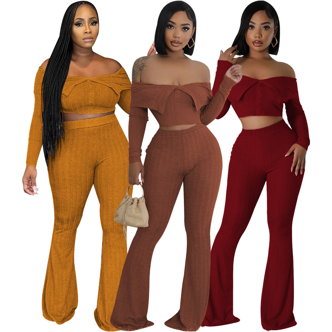 Off Shoulder Ribbed Pant Set