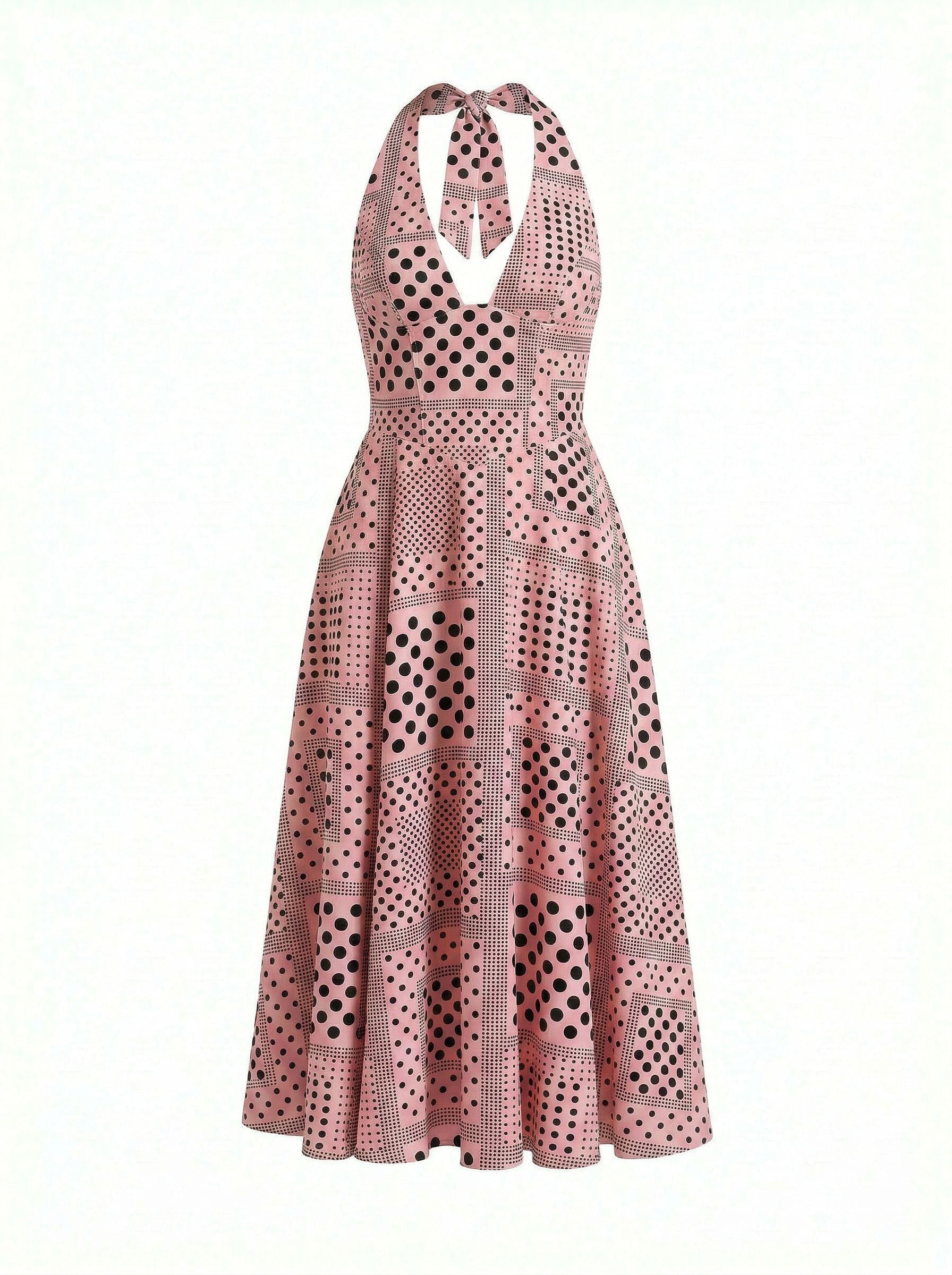 Floral Print Halter Neck Tie Back Midi Dress