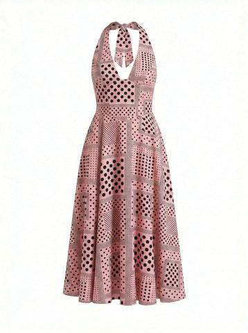 Floral Print Halter Neck Tie Back Midi Dress