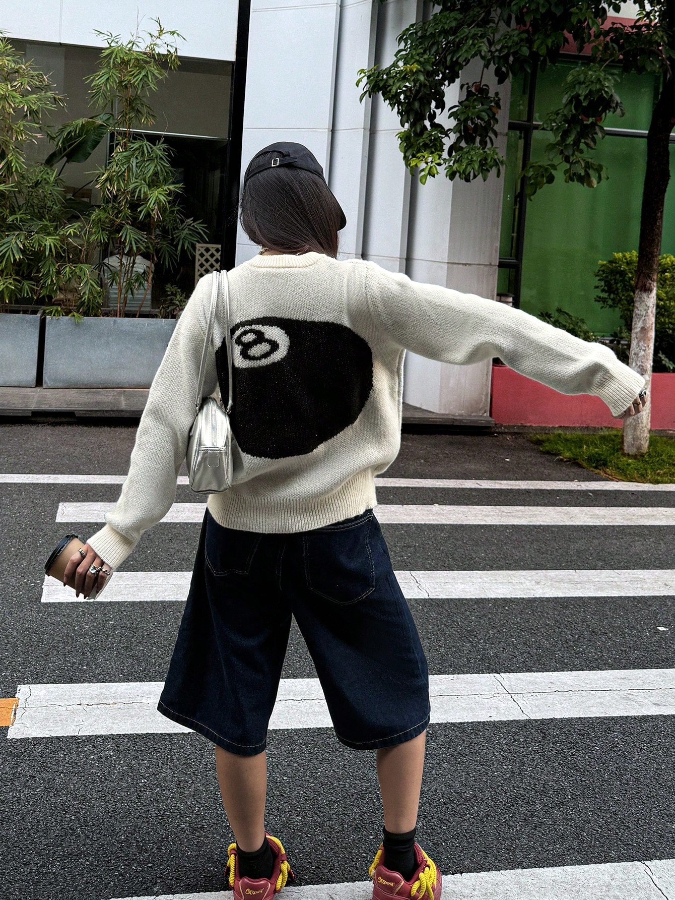 Oversized Graphic Eight Ball Knit Sweater
