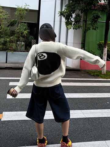 Oversized Graphic Eight Ball Knit Sweater