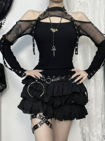 Gothic Mesh Cutout Long Sleeve Top