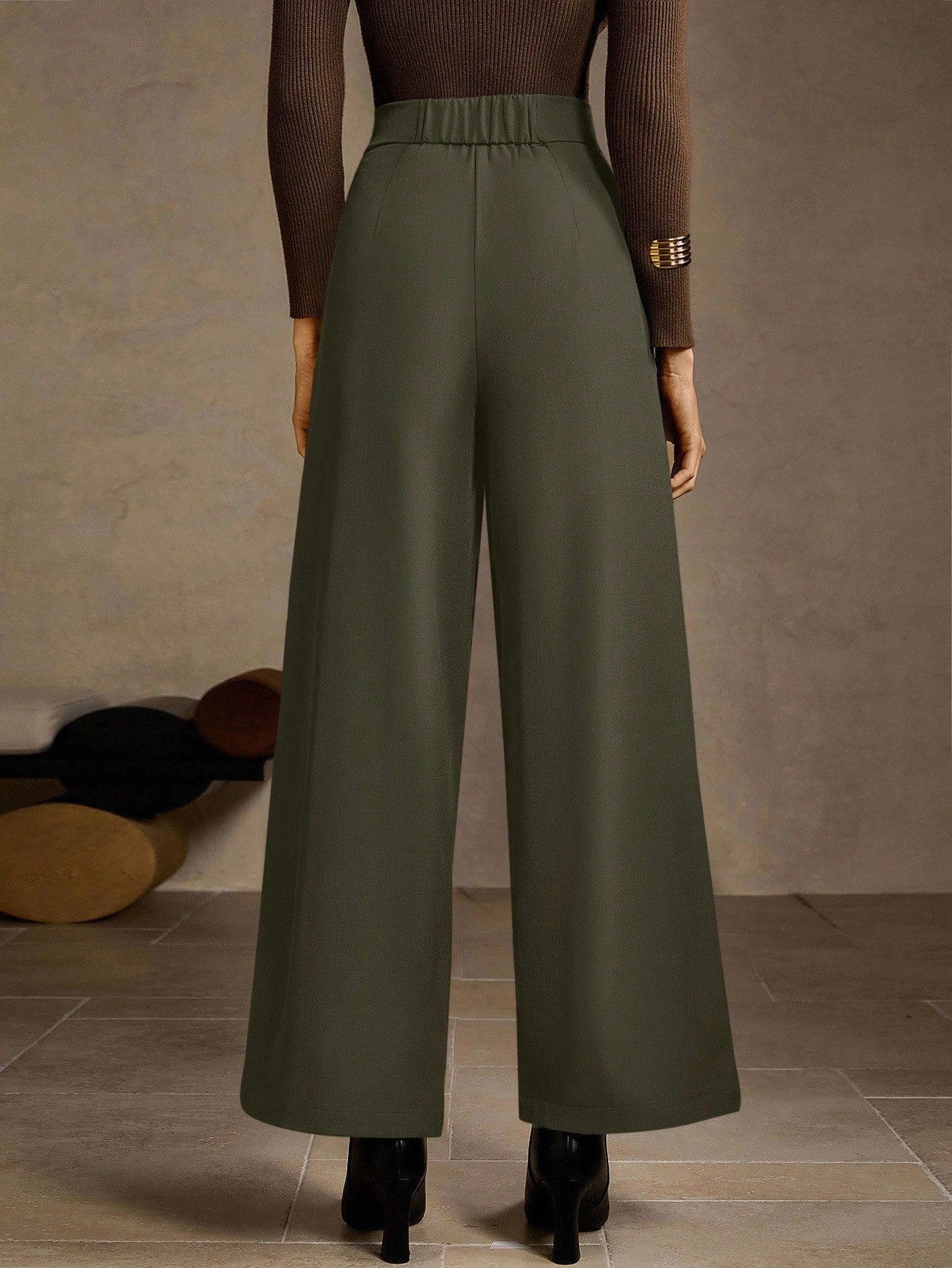 High-Waisted Wide-Leg Button-Front Classic Pants-Multicolor