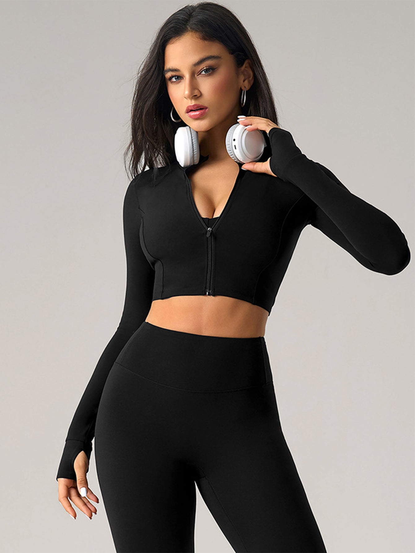Zip-Front Cropped Sporty Jacket