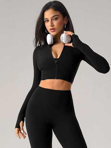 Zip-Front Cropped Sporty Jacket