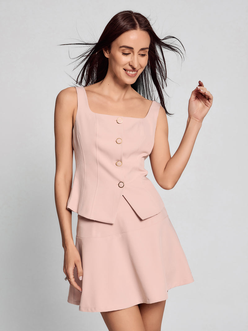 SAIA Square Neck Ring-Button Elegant Tank-Pink