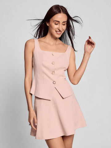 SAIA Square Neck Ring-Button Elegant Tank-Pink