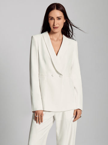 SAIA Shawl Collar Double-Breasted Elegant Blazer-White